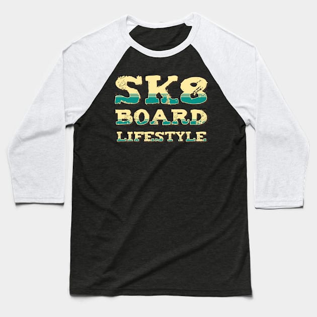 SK8 Board Lifestyle Extreme Skateboard Sports Vintage Retro Style Baseball T-Shirt by Naumovski